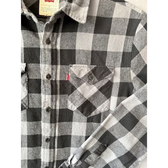 Levi's Long Sleeve Button Down Buffalo Plaid Flannel Shirt Black and Gray Size S - Picture 1 of 8